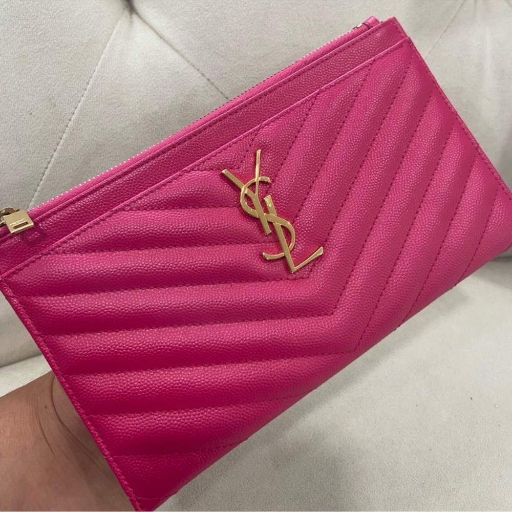 🩷Hot pink!!YSL Large Wallet/ Clutch comes with dust bag. Like new condition